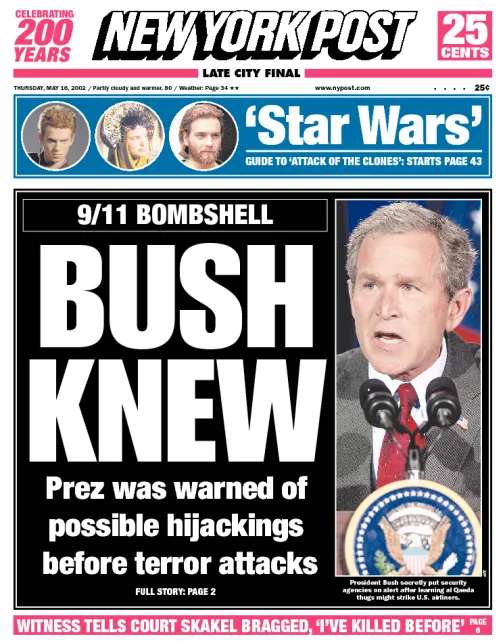 Bush Knew [about 9/11/01] claims the New York Post on 2002-05-16
